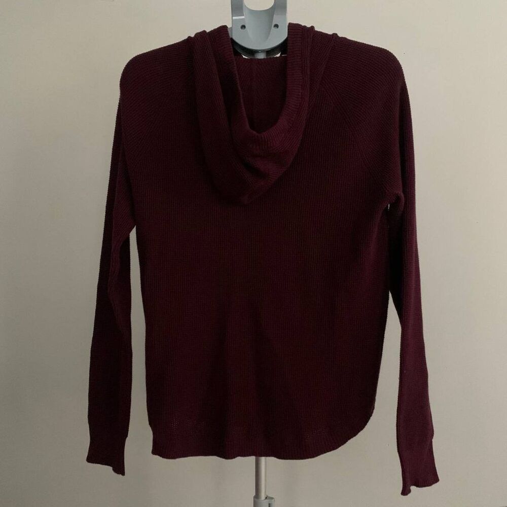 Lauren Ralph Lauren Hooded Pullover Sweater L Burgundy Waffle Knit Drawstring - Picture 2 of 8